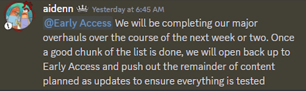 paradox developer early acces message on discord