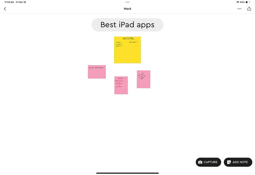 Post-It app on iPad with a Work board showing related Post-its