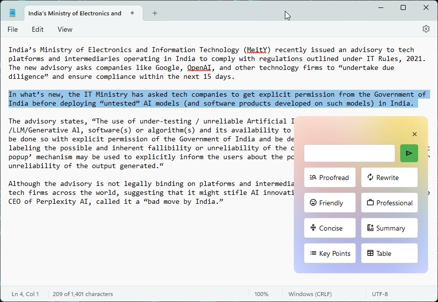 using writing tools in windows 11