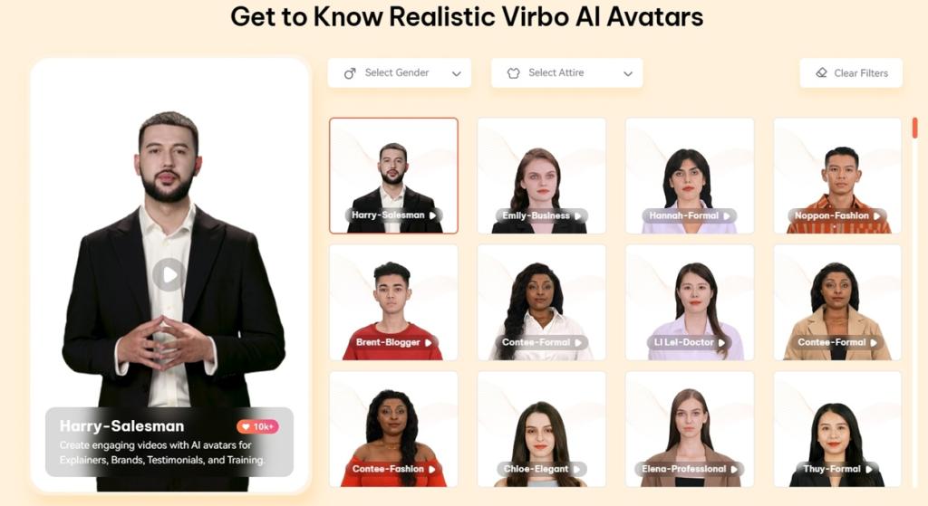 wondershare virbo library of ai avatars