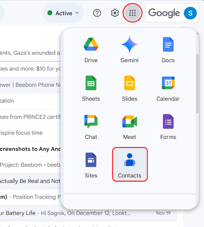 Accessing Google Contacts from Gmail