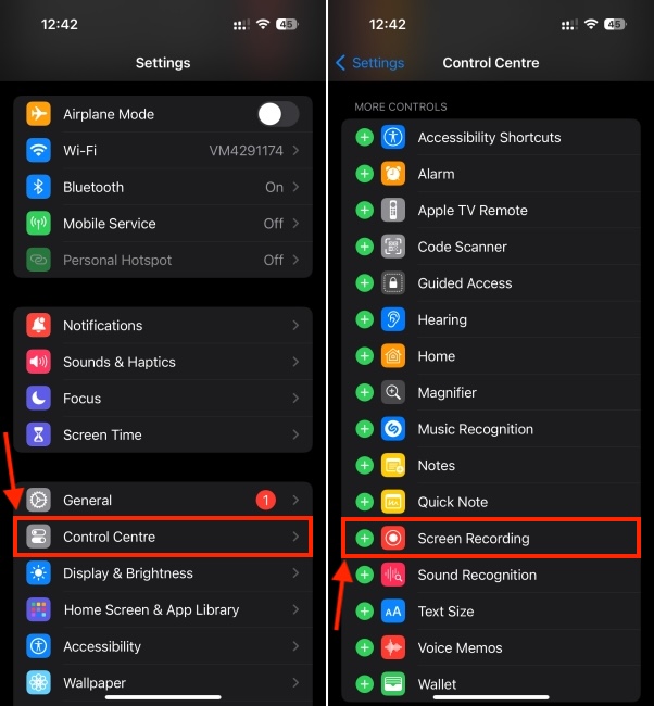 Add Screen Recording to Control Center iOS 17