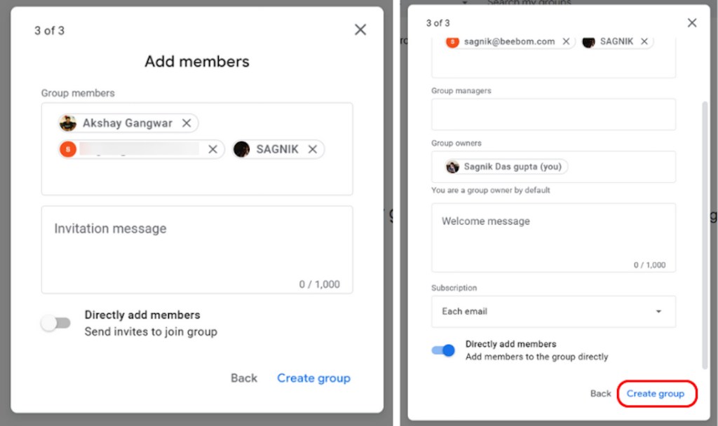 Adding members and creating a group email address on Groups