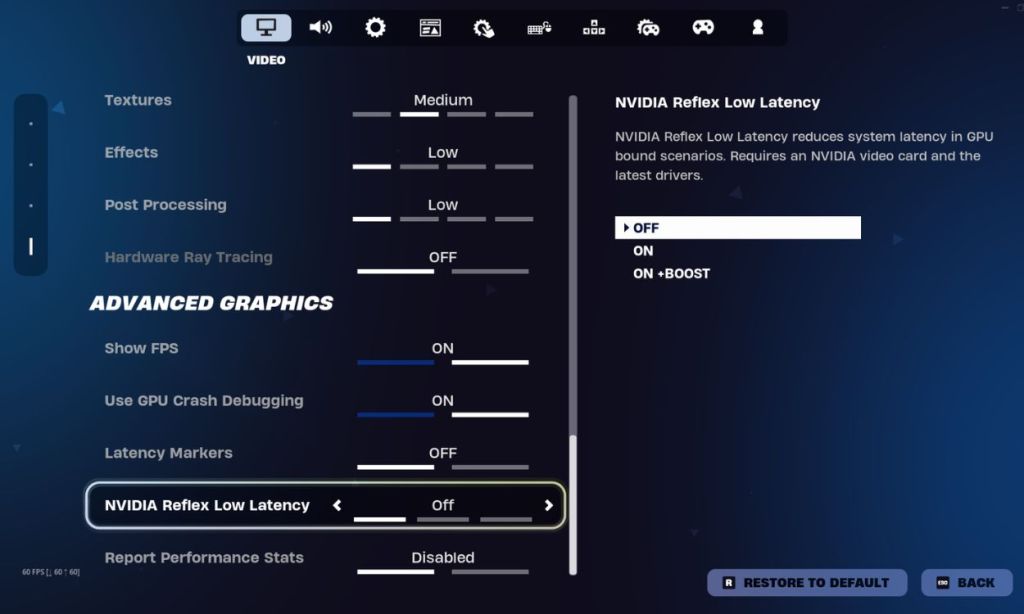 Advanced Settings for Fortnite on PC