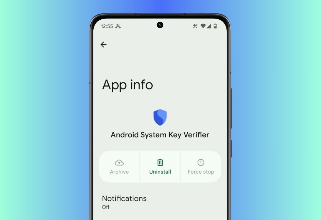 an Android phone with android system key verifier app info page open