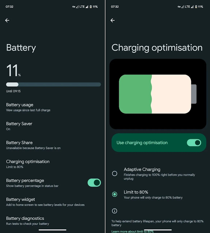 Battery charging limit on Pixel phones