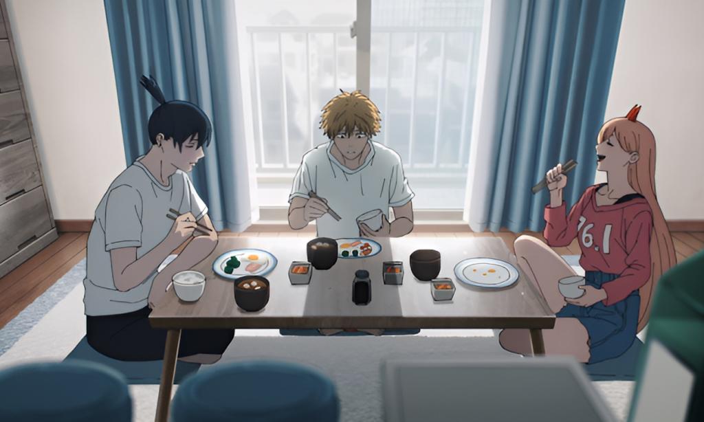 Denji Aki and Power eating in CSM anime