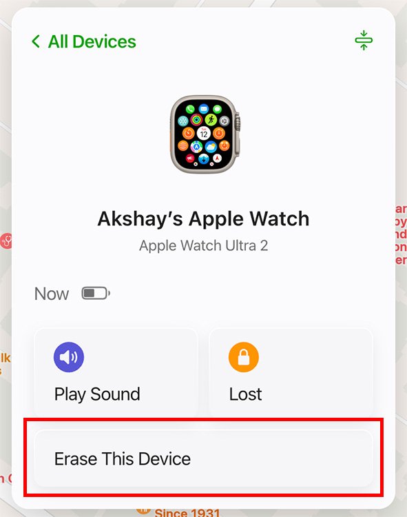 Erase this Device option in Find My on the web