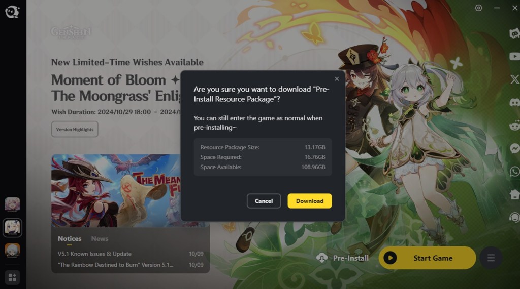 Genshin Impact 5.2 Pre-installation size
