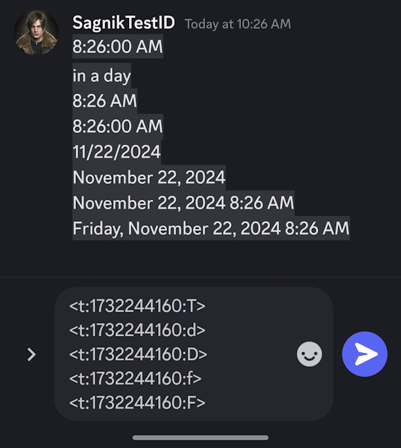 Look at the different Discord timestamps in chat