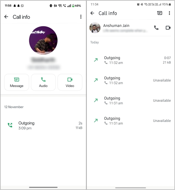 Old and New WhatsApp Call Info Page Preview