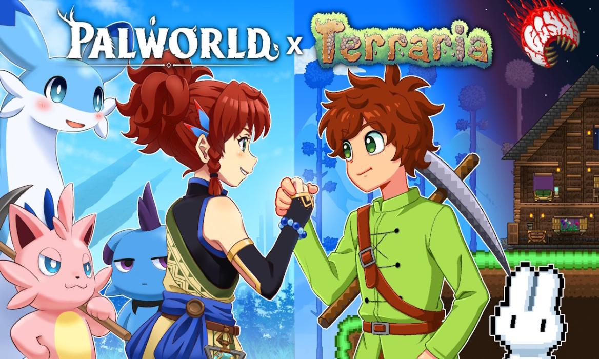 Palworld Terraria official collaboration poster