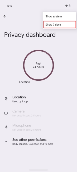 Privacy Dashboard Seven Days Option