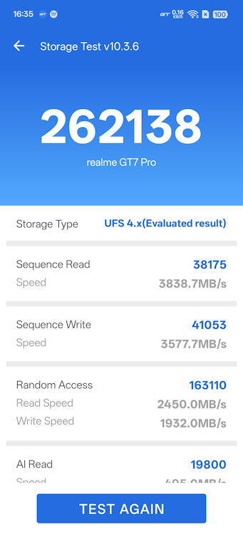 screenshot from Realme GT 7 Pro running AnTuTu Storage test