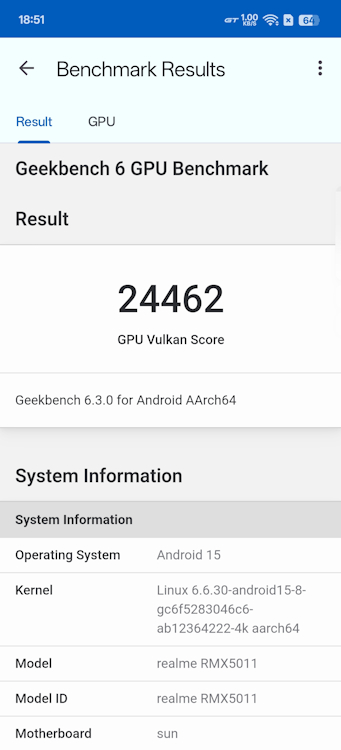 screenshot from Realme GT 7 Pro running GPU Vulkan