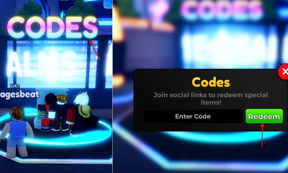 Redeem Anime Realms codes option