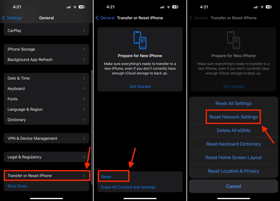 Reset Network Settings on iPhone