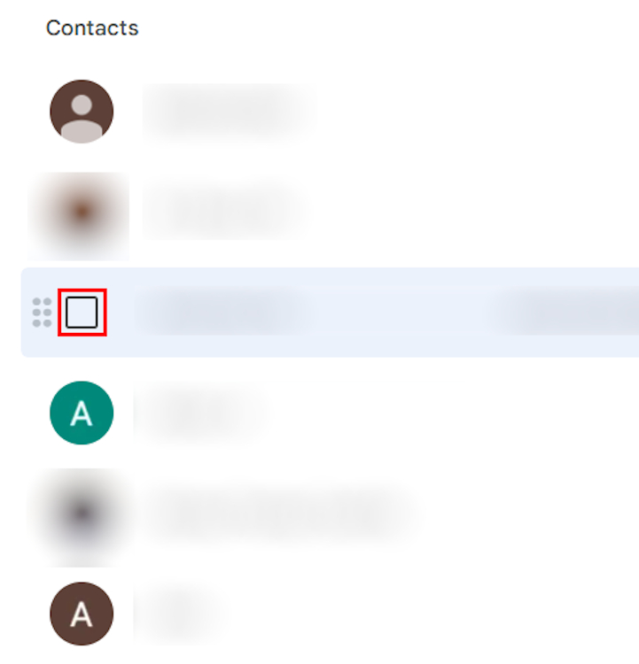 Selecting a contact on Google Contacts