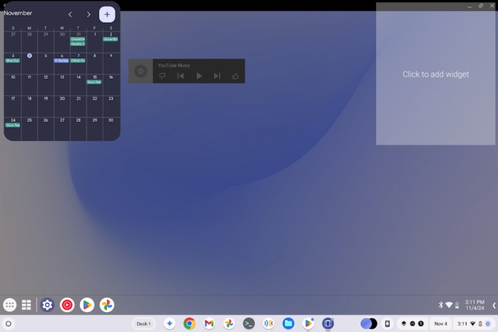 Taskbar app showing widgets on chromeos