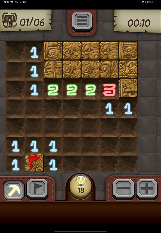 Minesweeper inspired puzzle game, Temple Minesweeper, on the iPad