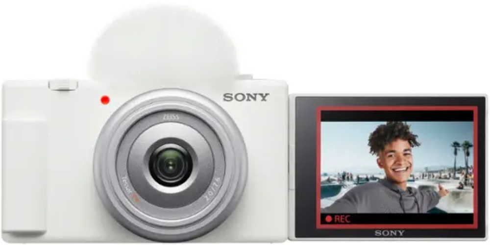 Sony ZV 1F vlogging camera in white colorway