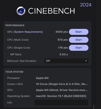 apple m4 cinebench score