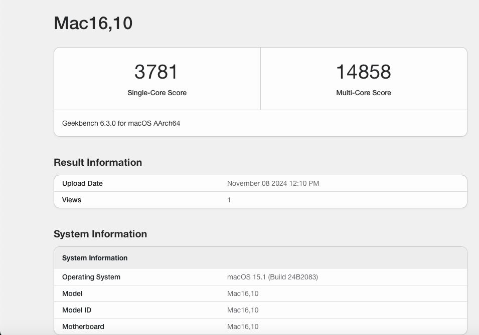 apple m4 geekbench score