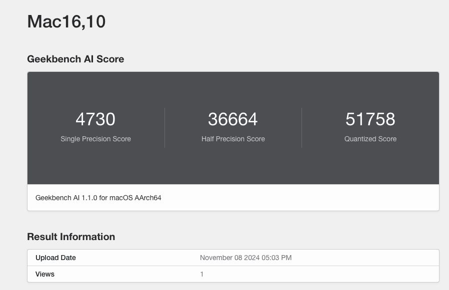 apple m4 performance on geekbench ai