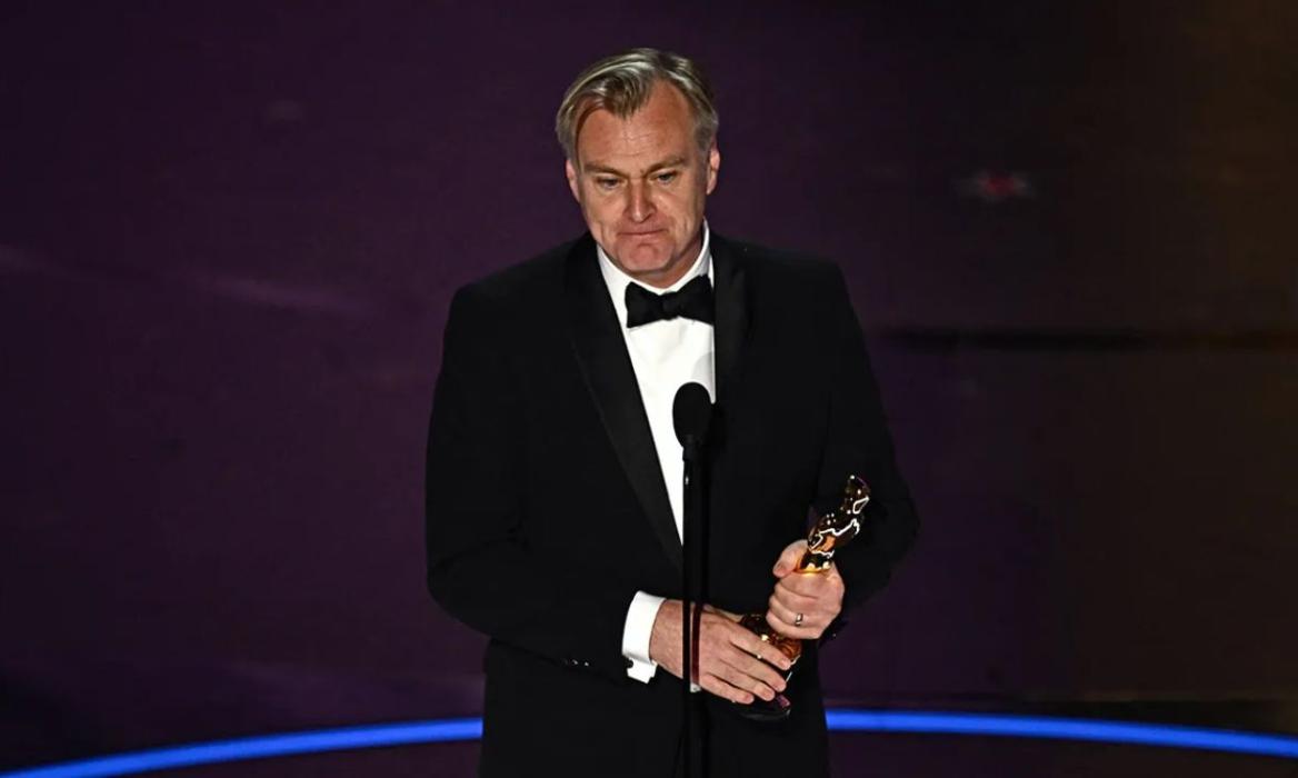 Christopher Nolan with his first Oscar