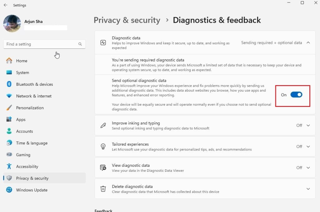 enable diagnostic data in windows 11