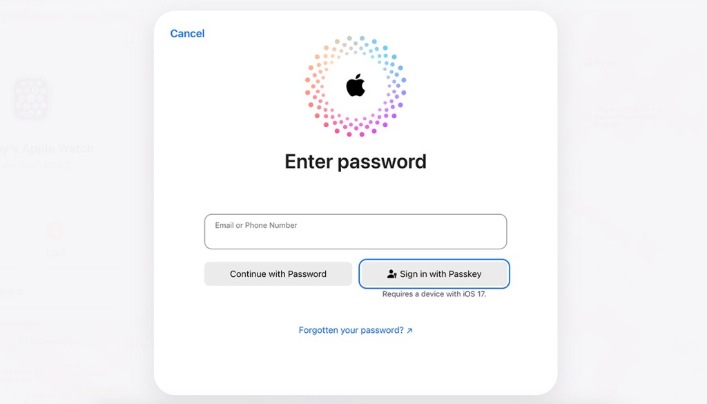 enter Apple ID password to erase Apple Watch remotely