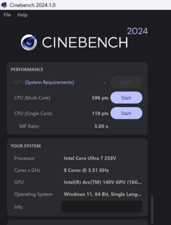 intel lunar lake Cinebench 2024