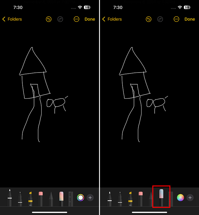 notes app on iphone with image wand tool highlighted