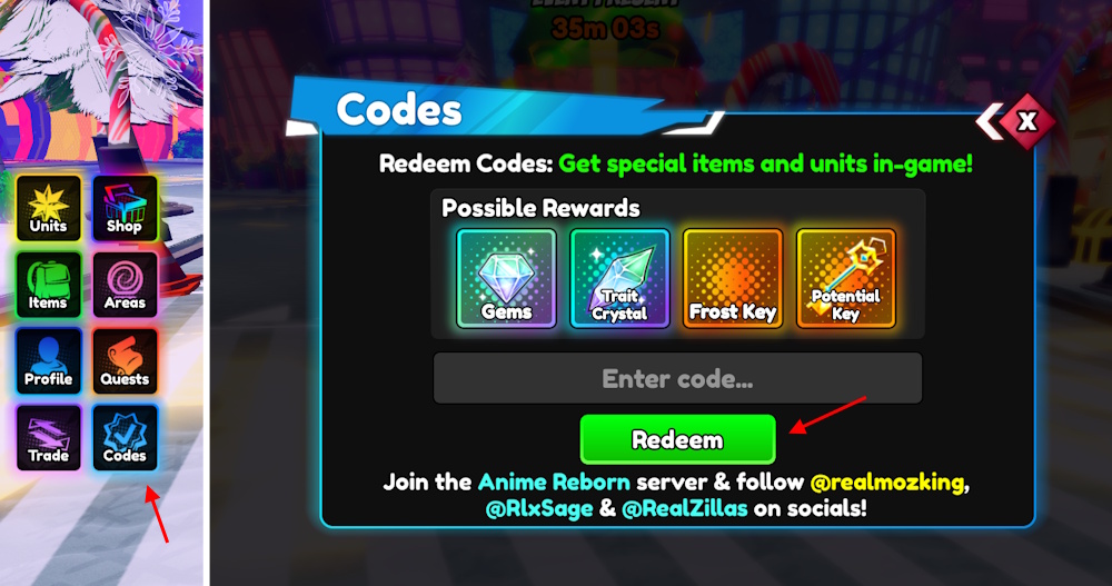 redeem anime reborn codes