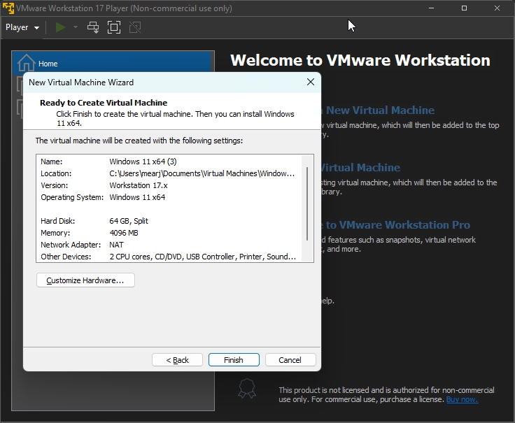 setup vmware VM for windows cpc nxt