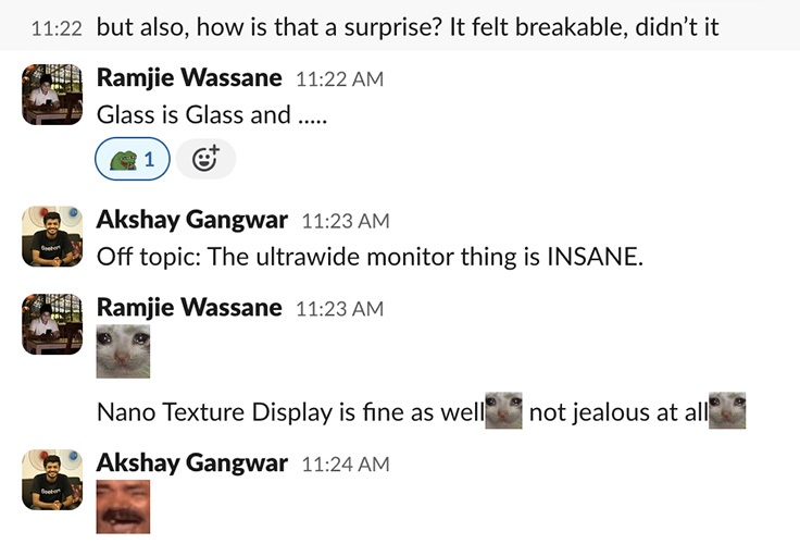 slack screenshot discussing mac ultrawide display in vision pro