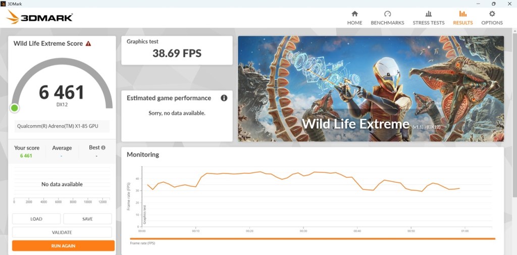 snapdragon x elite 3dmark wild life extreme test