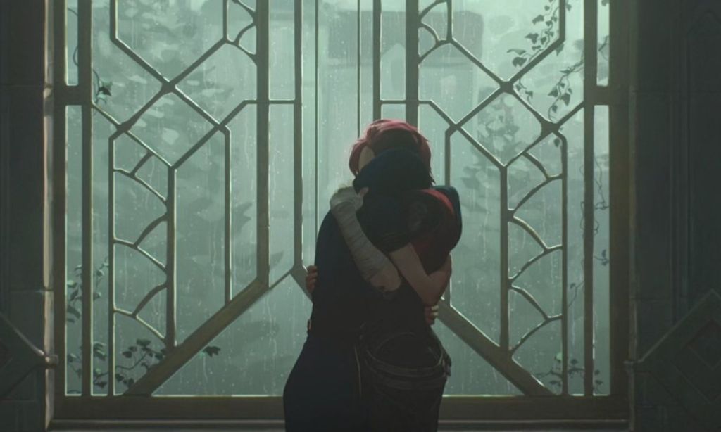 Vi and Caitlyn hugging each other in Arcane Season 2