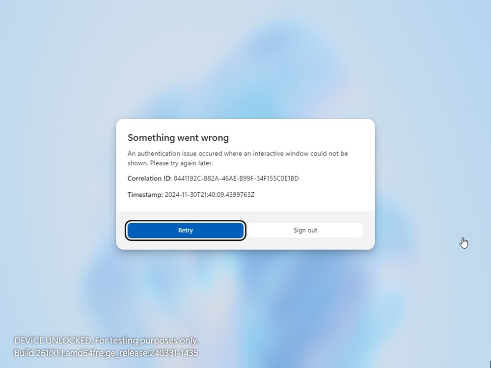 windows nxt error screen