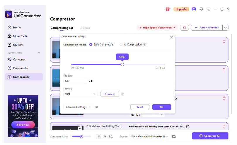 wondershare uniconverter AI compression