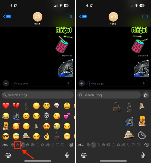 Access Stickers in Emoji Keyboard