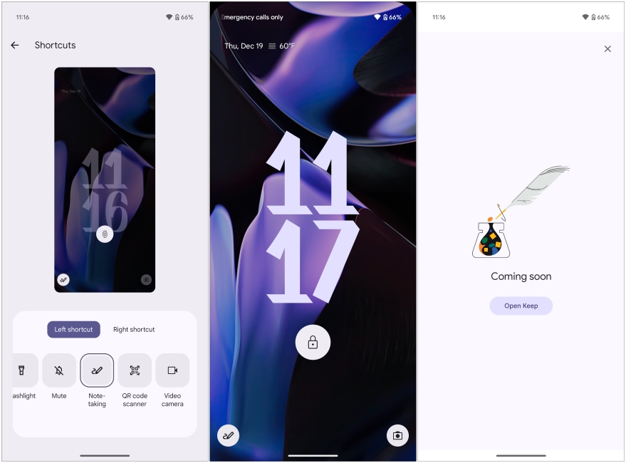 Android 16 Note taking lock screen shortcuts