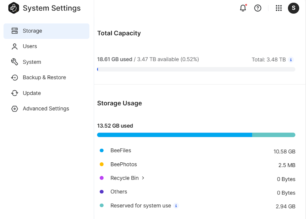 BeeStation storage details