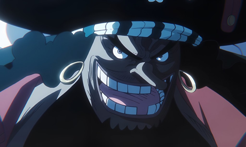 Blackbeard laughing while fighting against Aokiji in One Piece anime.