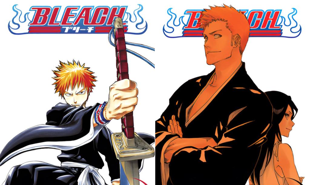 Ichigo and Ruchia Kuchiki in the first and final volume cover of Bleach