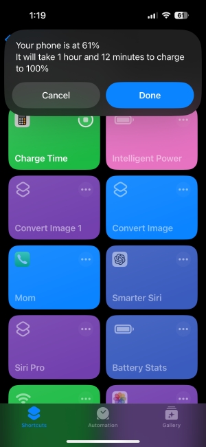 Charge Time iPhone Shortcut