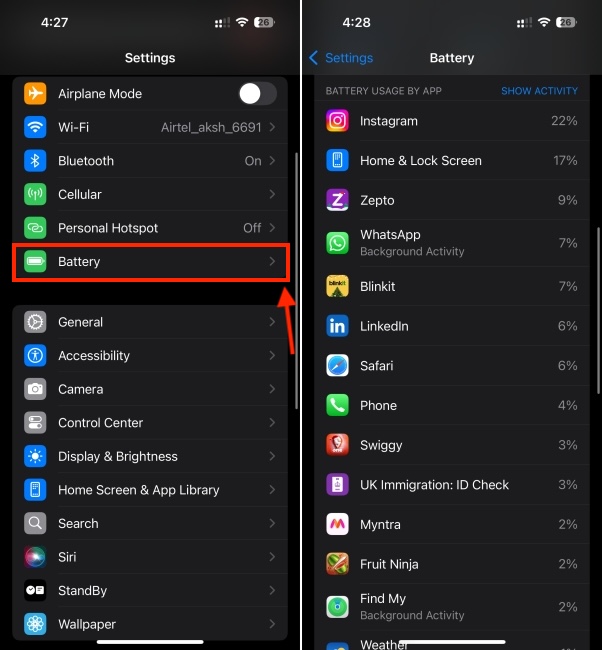 Check Battery Usage on iPhone