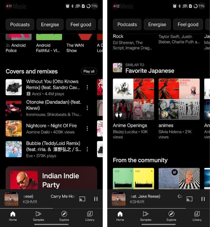 preview of how cover tracks show up inside the YouTube Music app on a phone