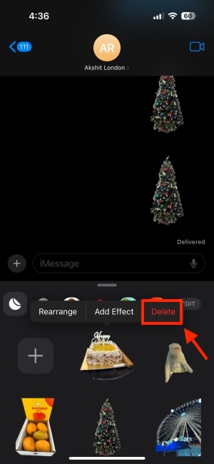 Delete a custom sticker on iPhone