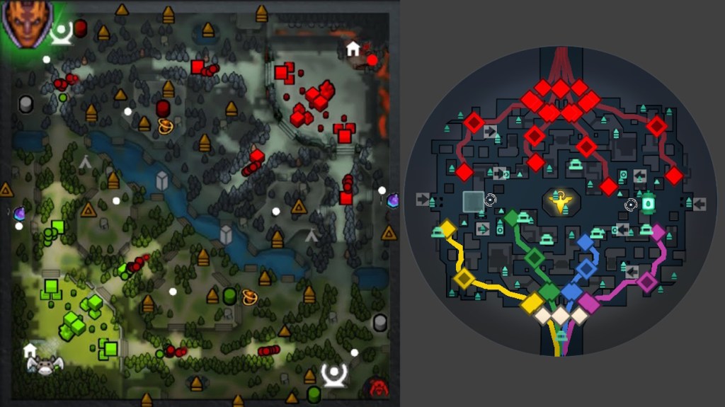 Dota 2 vs Deadlock map shows the amount of good side objectives